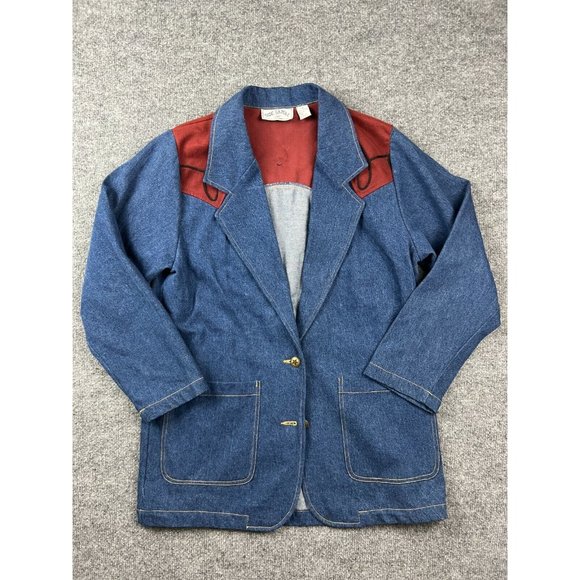 Side Saddle Jackets & Blazers - Vintage Side Saddle Jean Jacket Women's Medium Western Embroidered 100% Cotton